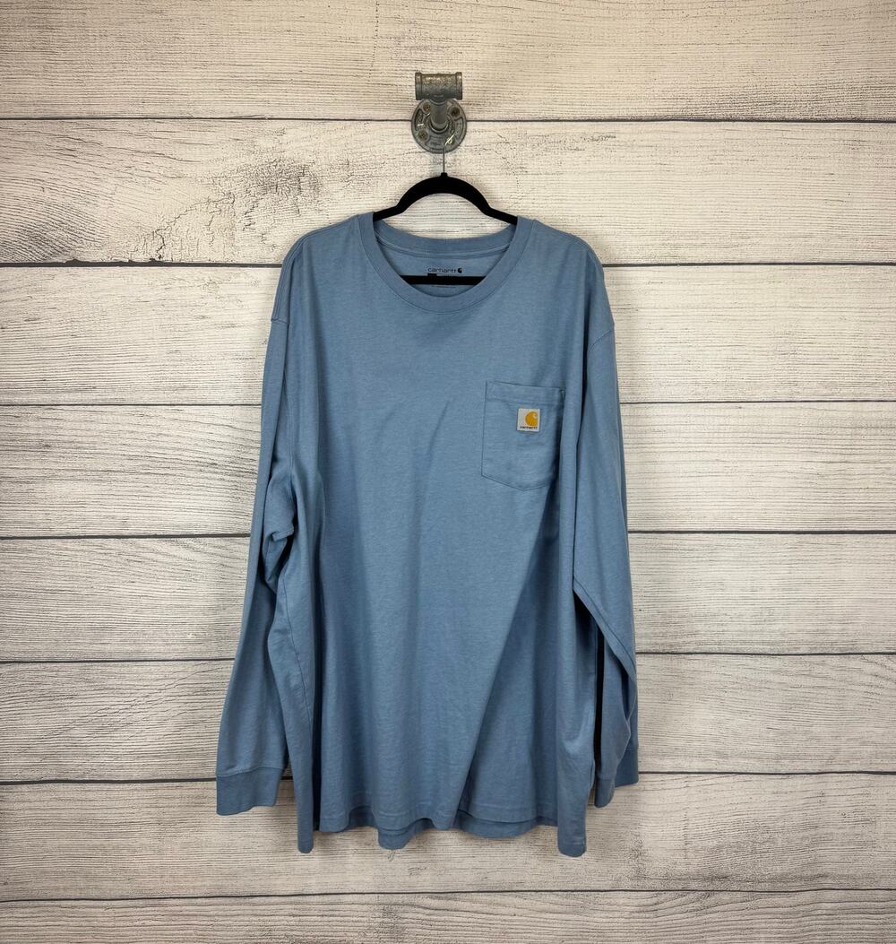 Carhartt Men's Light Blue Loose Fit Pocket Long Sleeve T-Shirt Size 3XL